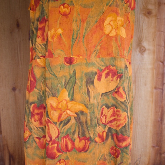 Vintage Jams World Burnt Orange Tulip Sleeveless Maxi Dress Made In USA Size L - Picture 5 of 16